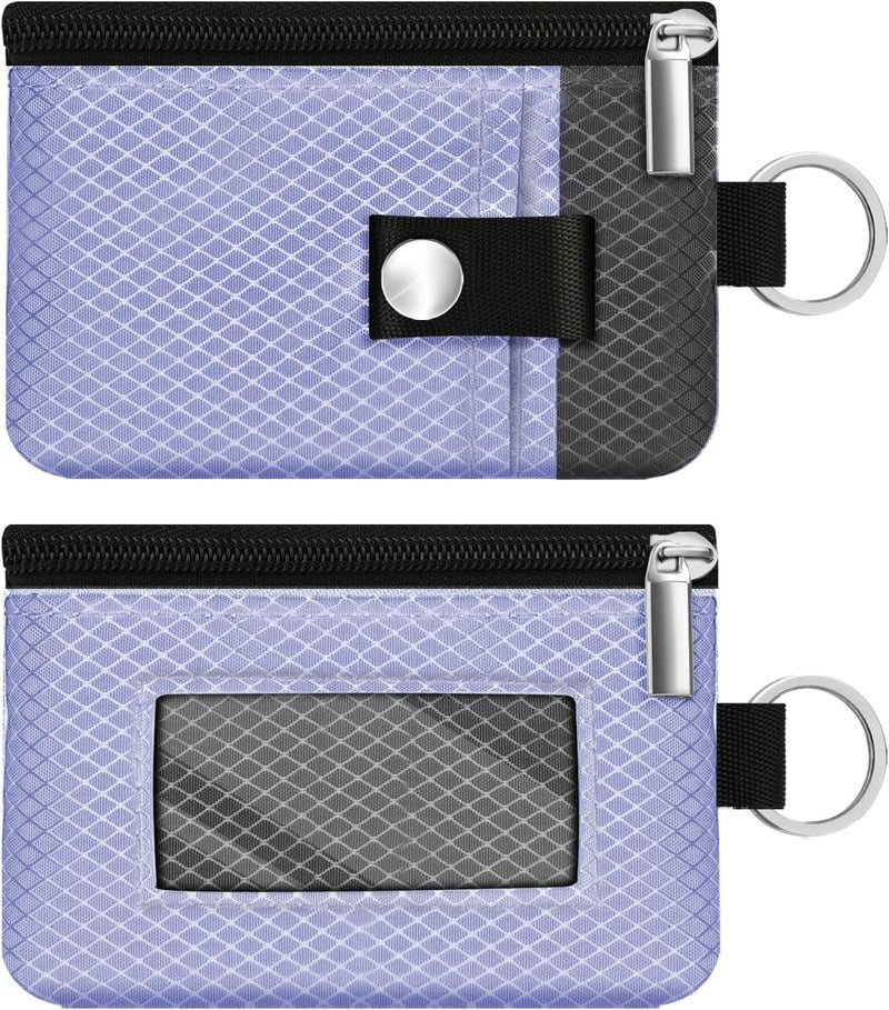 CCUMI Minimalist RFID Blocking Small Wallet with ID Window,WaterResistant Zip Id Case Wallet with Lanyard Keychain for Cards,Cash,Travel,Women,Men (Lavender Purple/DarkGrey) - Image 3